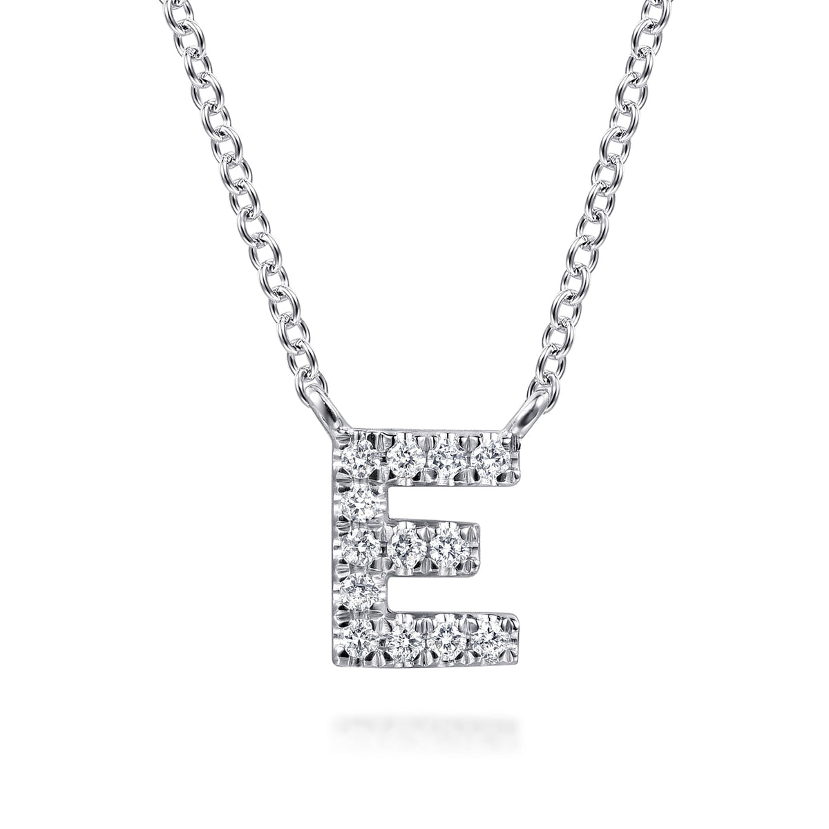 14K White Gold Diamond E Initial Pendant Necklace — Gabriel & Co. NK8132E-W45JJ
