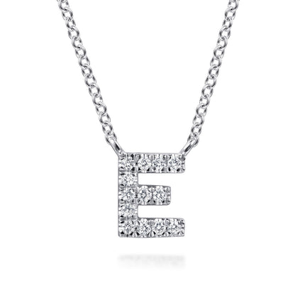 14K White Gold Diamond E Initial Pendant Necklace — Gabriel & Co. NK8132E-W45JJ