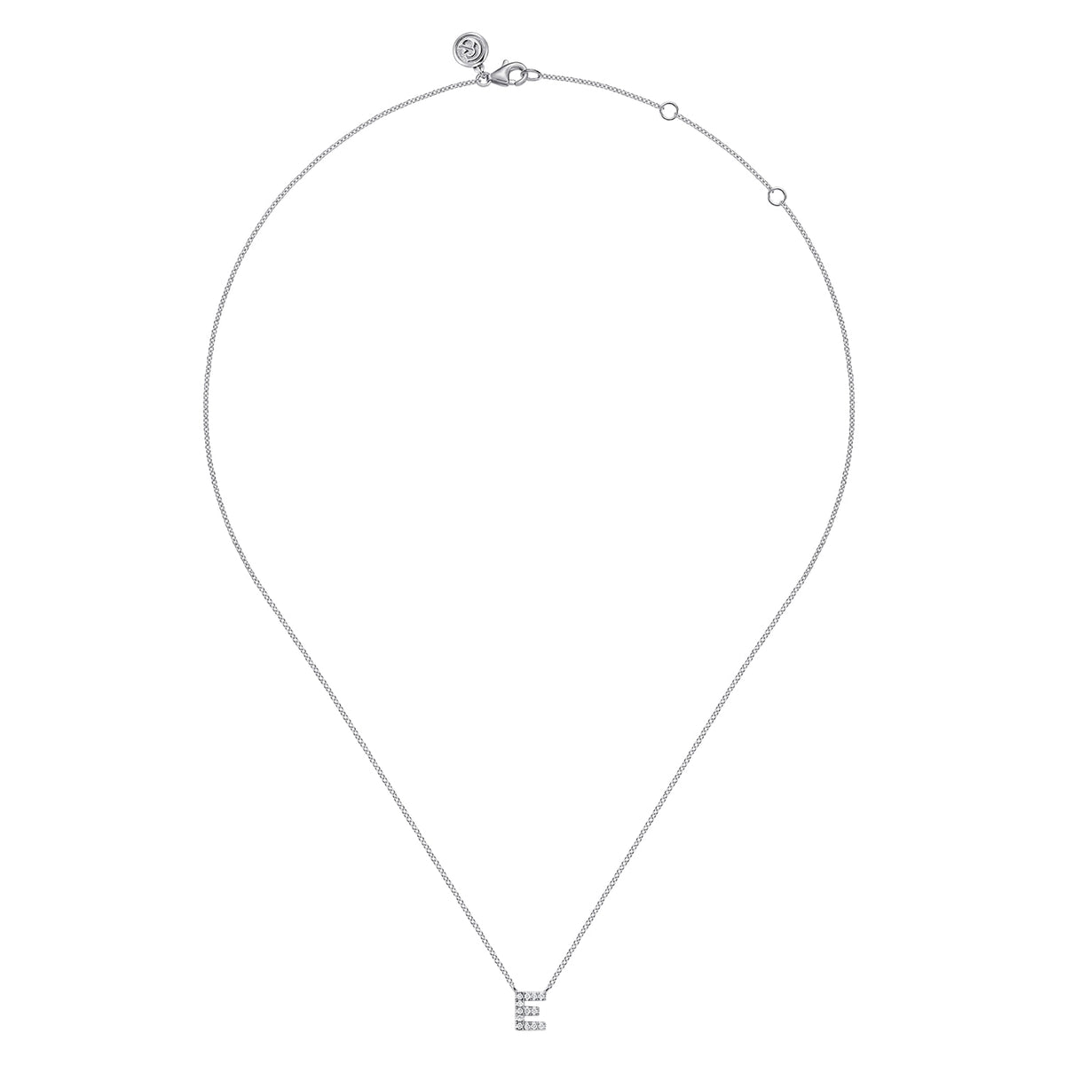 14K White Gold Diamond E Initial Pendant Necklace — Gabriel & Co. NK8132E-W45JJ