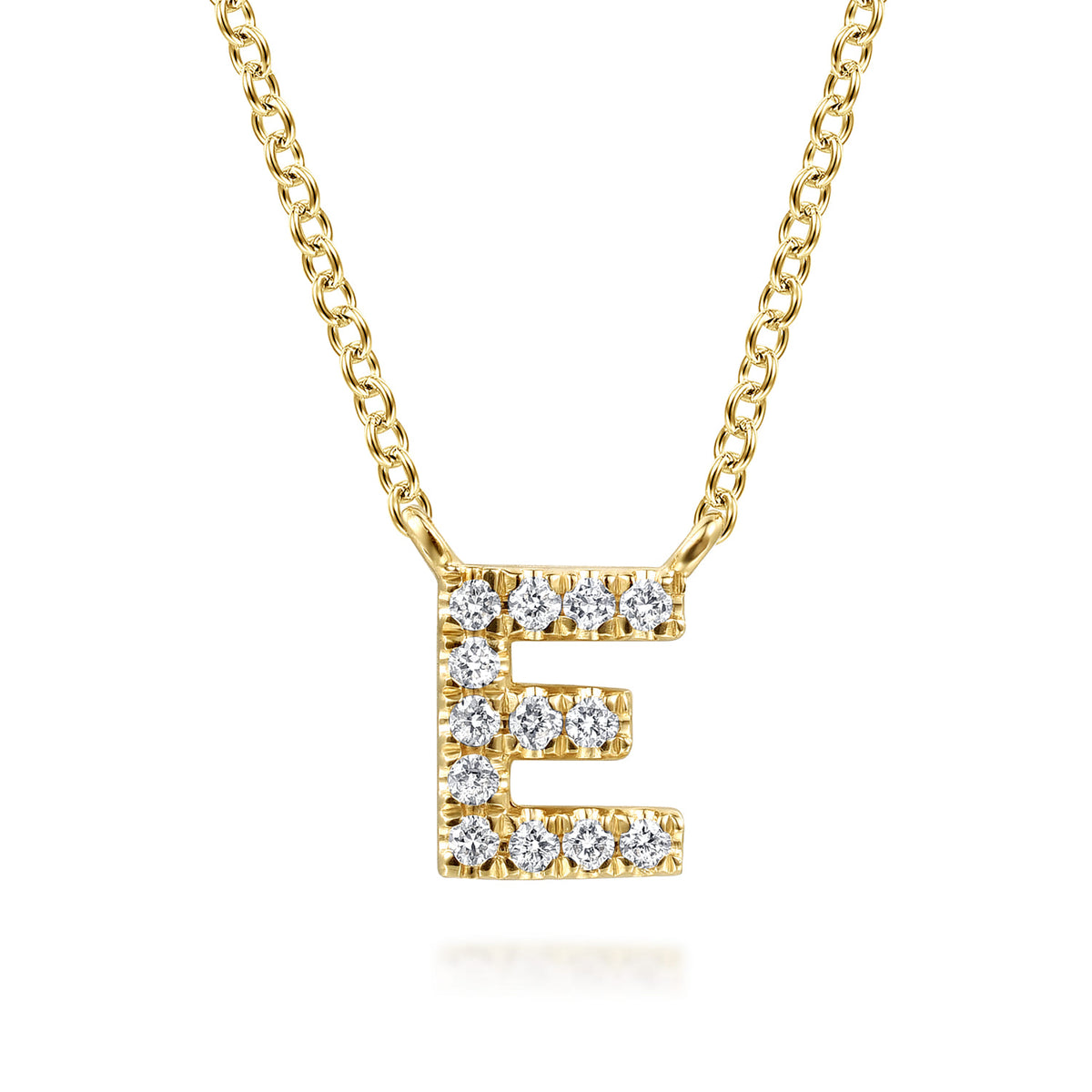 14K Yellow Gold Diamond E Initial Pendant Necklace — Gabriel & Co. NK8132E-Y45JJ