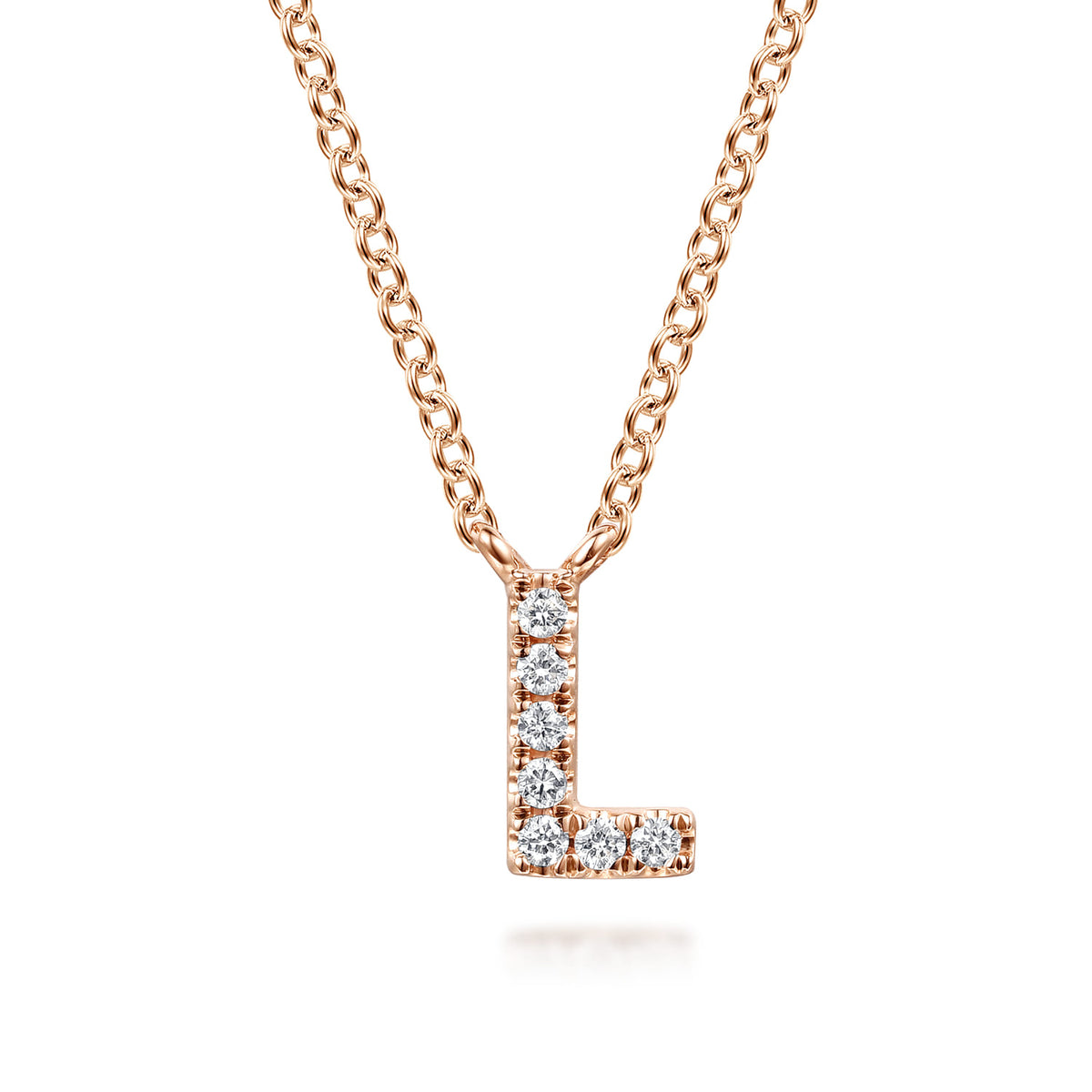 14K Pink Gold Diamond L Initial Pendant Necklace — Gabriel & Co. NK8132L-K45JJ