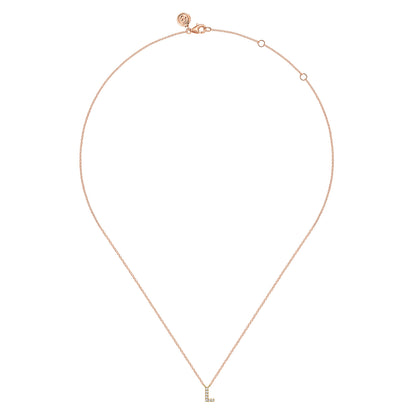 14K Pink Gold Diamond L Initial Pendant Necklace — Gabriel & Co. NK8132L-K45JJ