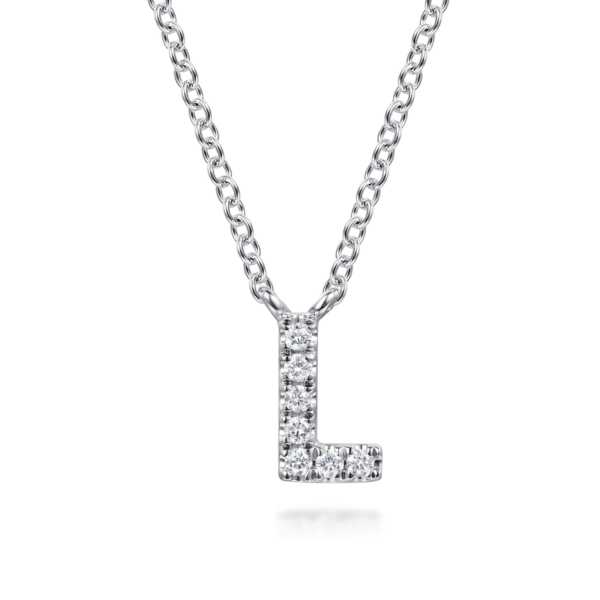 14K White Gold Diamond L Initial Pendant Necklace — Gabriel & Co. NK8132L-W45JJ