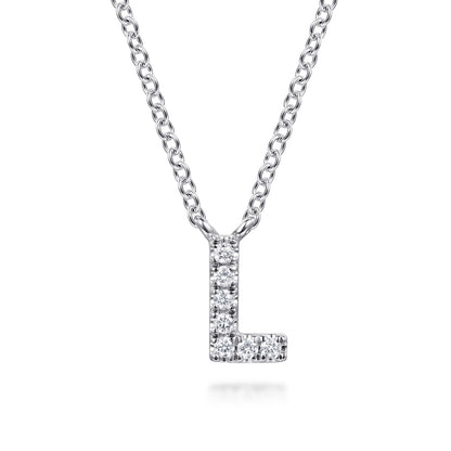 14K White Gold Diamond L Initial Pendant Necklace — Gabriel & Co. NK8132L-W45JJ