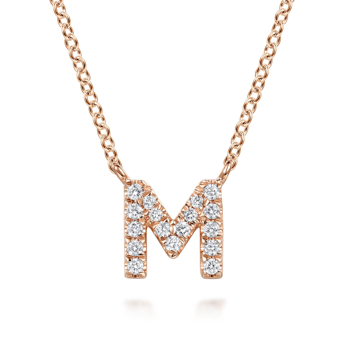 14K Pink Gold Diamond M Initial Pendant Necklace — Gabriel & Co. NK8132M-K45JJ