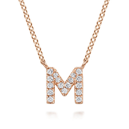 14K Pink Gold Diamond M Initial Pendant Necklace — Gabriel & Co. NK8132M-K45JJ