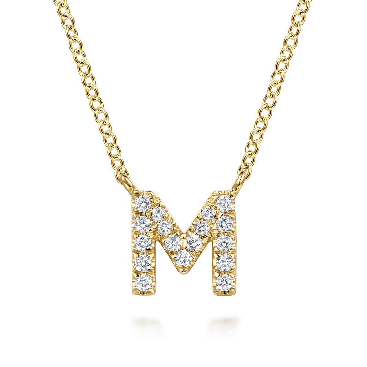 14K Yellow Gold Diamond M Initial Pendant Necklace — Gabriel & Co. NK8132M-Y45JJ