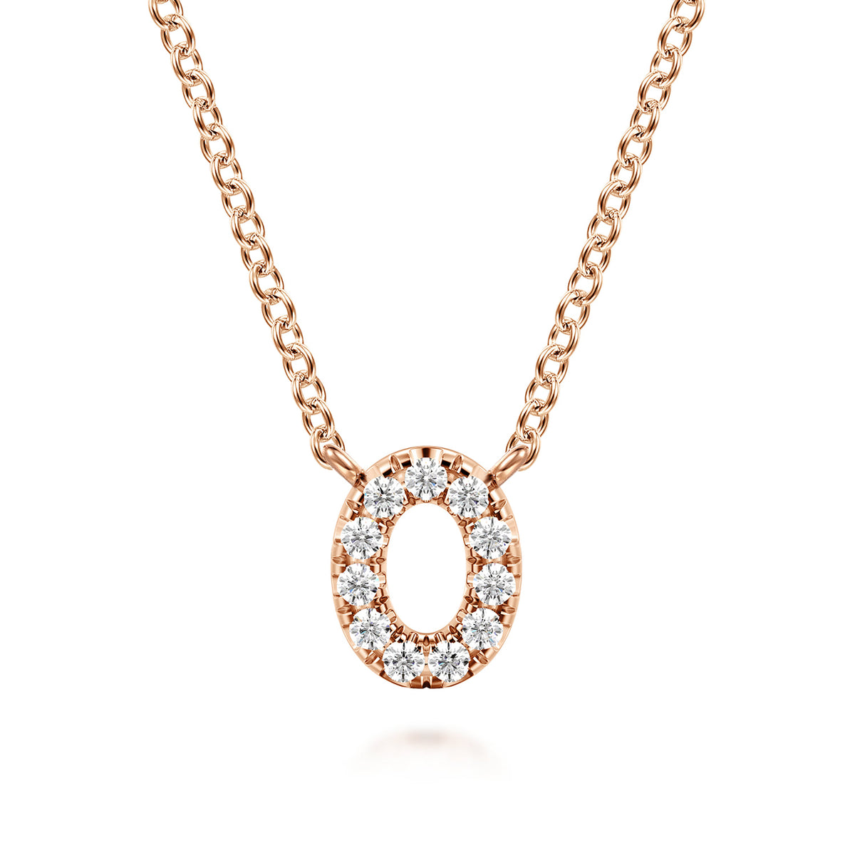 14K Pink Gold Diamond O Initial Pendant Necklace — Gabriel & Co. NK8132O-K45JJ