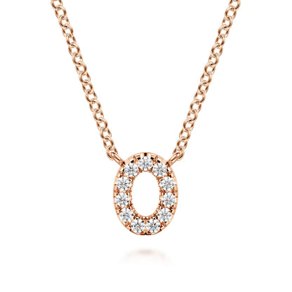 14K Pink Gold Diamond O Initial Pendant Necklace — Gabriel & Co. NK8132O-K45JJ