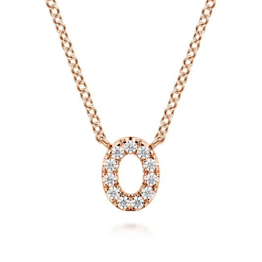 14K Pink Gold Diamond O Initial Pendant Necklace — Gabriel & Co. NK8132O-K45JJ