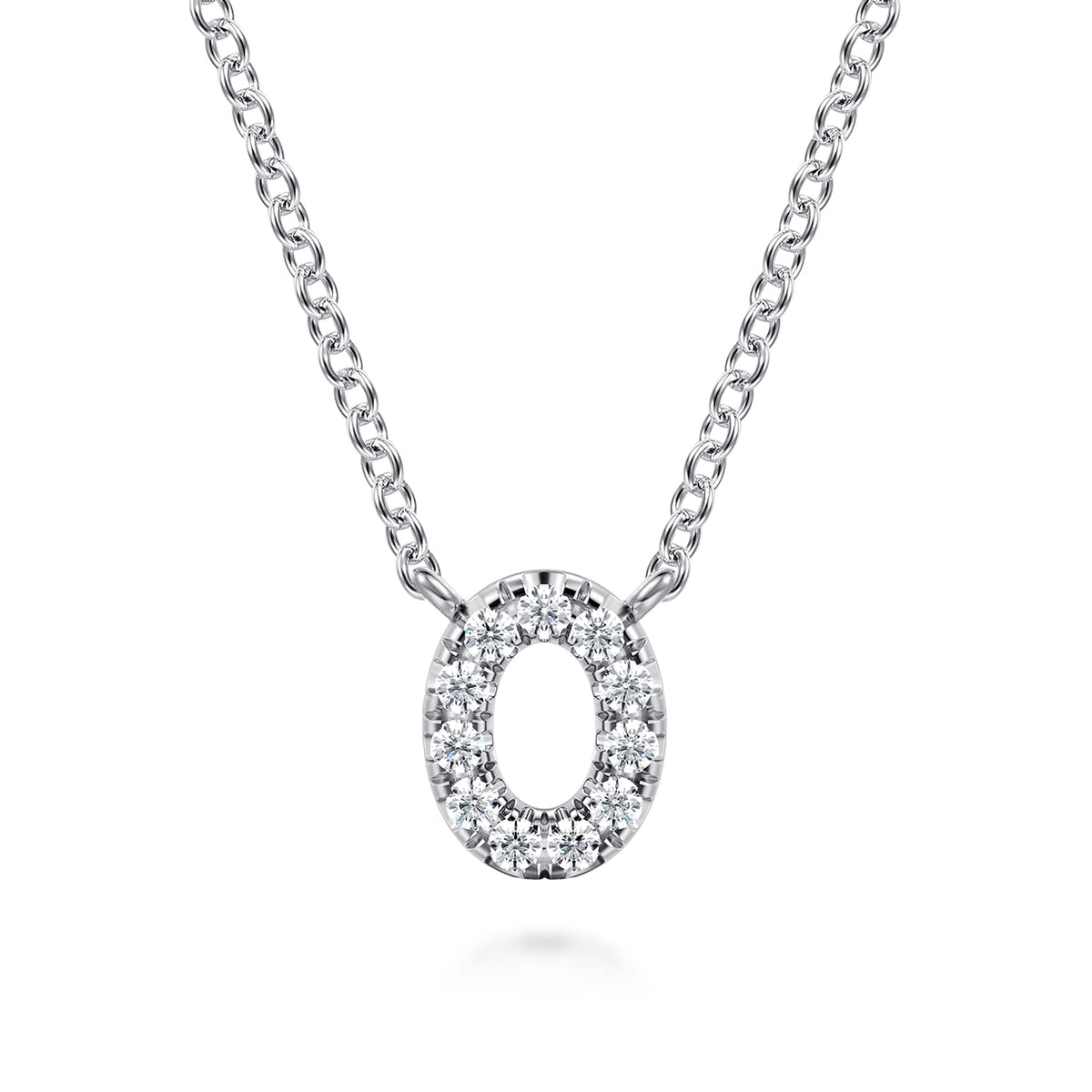 14K White Gold Diamond O Initial Pendant Necklace — Gabriel & Co. NK8132O-W45JJ