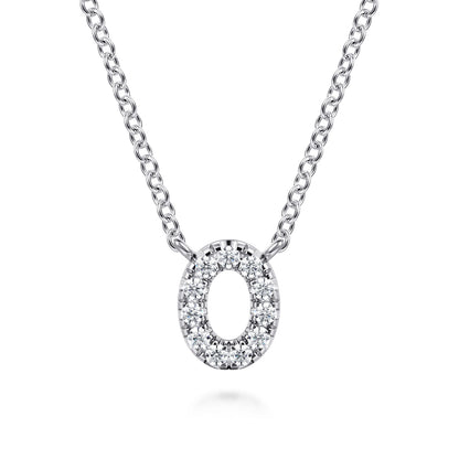 14K White Gold Diamond O Initial Pendant Necklace — Gabriel & Co. NK8132O-W45JJ