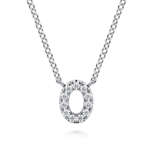 14K White Gold Diamond O Initial Pendant Necklace — Gabriel & Co. NK8132O-W45JJ