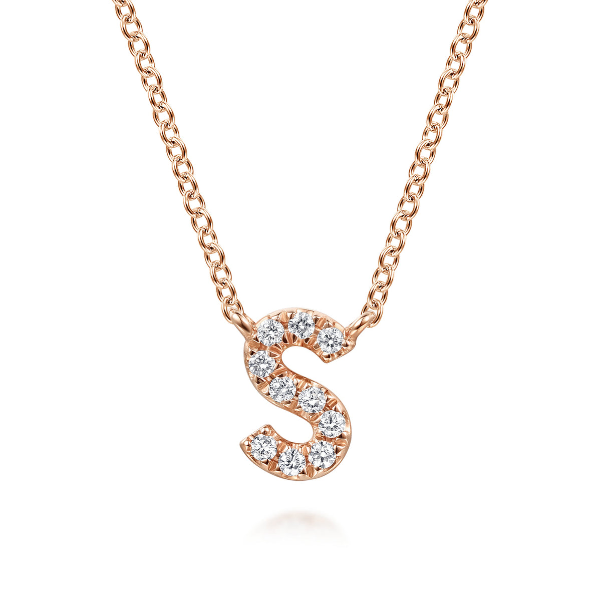 14K Pink Gold Diamond S Initial Pendant Necklace — Gabriel & Co. NK8132S-K45JJ