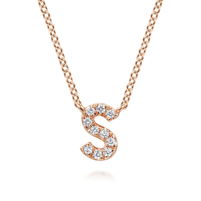 14K Pink Gold Diamond S Initial Pendant Necklace — Gabriel & Co. NK8132S-K45JJ