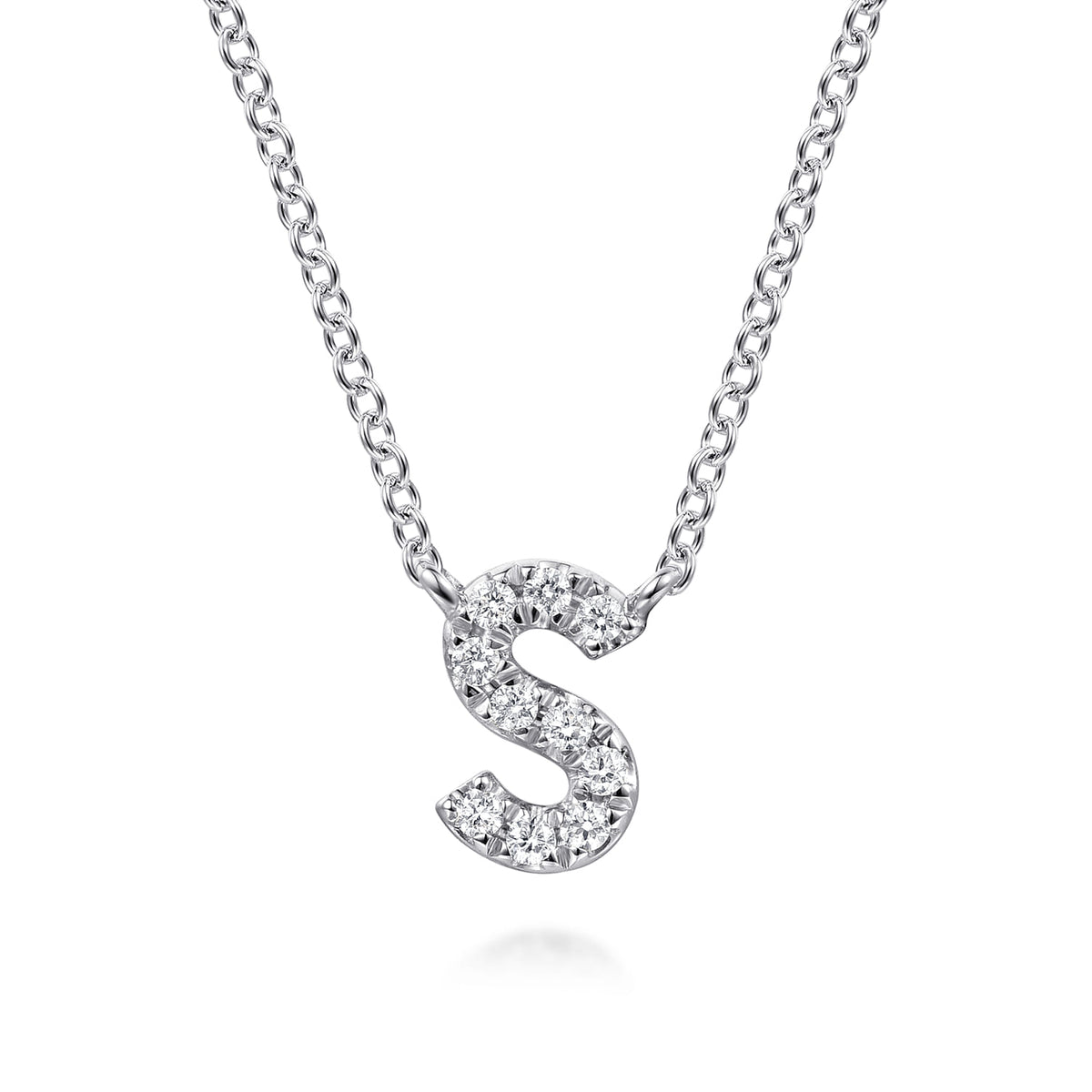 14K White Gold Diamond S Initial Pendant Necklace — Gabriel & Co. NK8132S-W45JJ