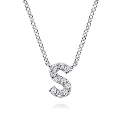 14K White Gold Diamond S Initial Pendant Necklace — Gabriel & Co. NK8132S-W45JJ