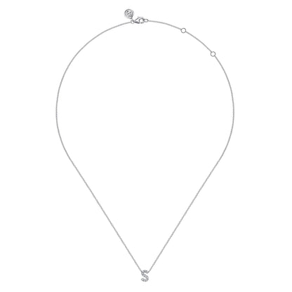 14K White Gold Diamond S Initial Pendant Necklace — Gabriel & Co. NK8132S-W45JJ
