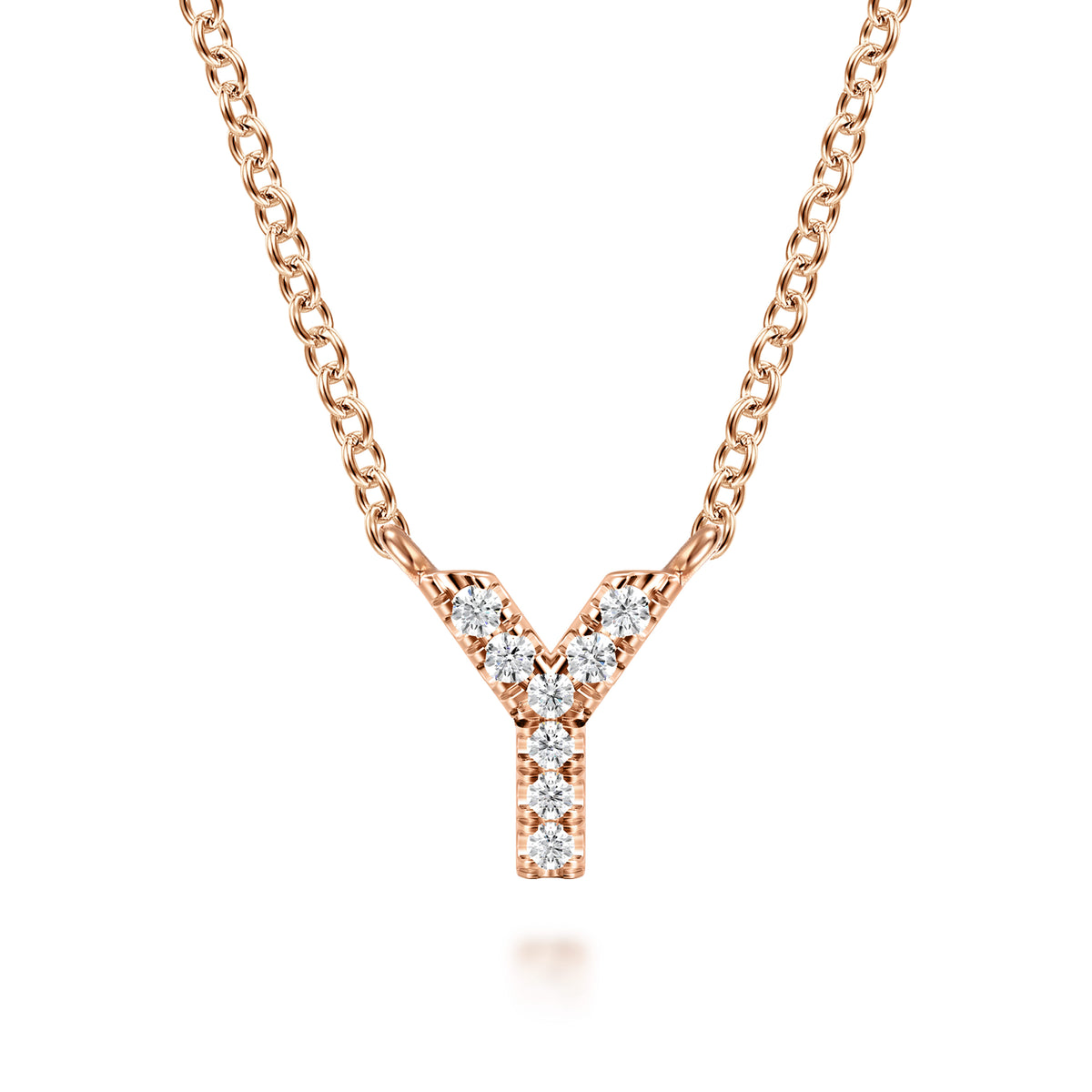 14K Pink Gold Diamond Y Initial Pendant Necklace — Gabriel & Co. NK8132Y-K45JJ