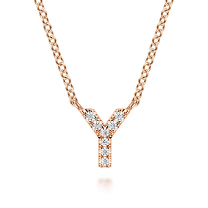 14K Pink Gold Diamond Y Initial Pendant Necklace — Gabriel & Co. NK8132Y-K45JJ
