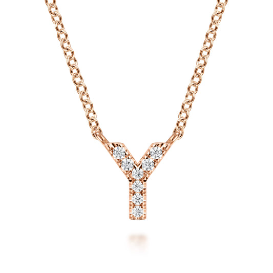 14K Pink Gold Diamond Y Initial Pendant Necklace — Gabriel & Co. NK8132Y-K45JJ