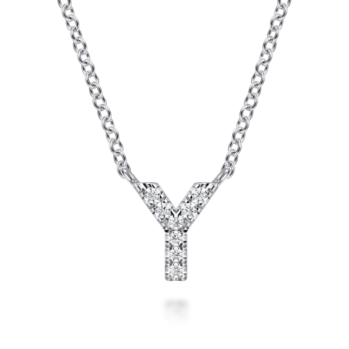 14K White Gold Diamond Y Initial Pendant Necklace — Gabriel & Co. NK8132Y-W45JJ