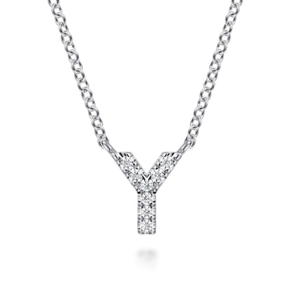 14K White Gold Diamond Y Initial Pendant Necklace — Gabriel & Co. NK8132Y-W45JJ
