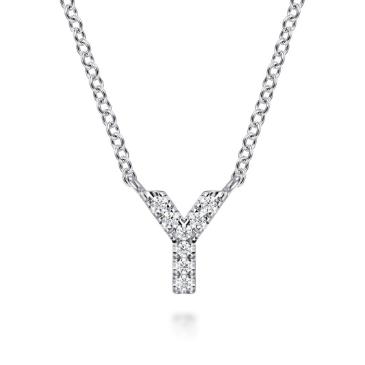 14K White Gold Diamond Y Initial Pendant Necklace — Gabriel & Co. NK8132Y-W45JJ