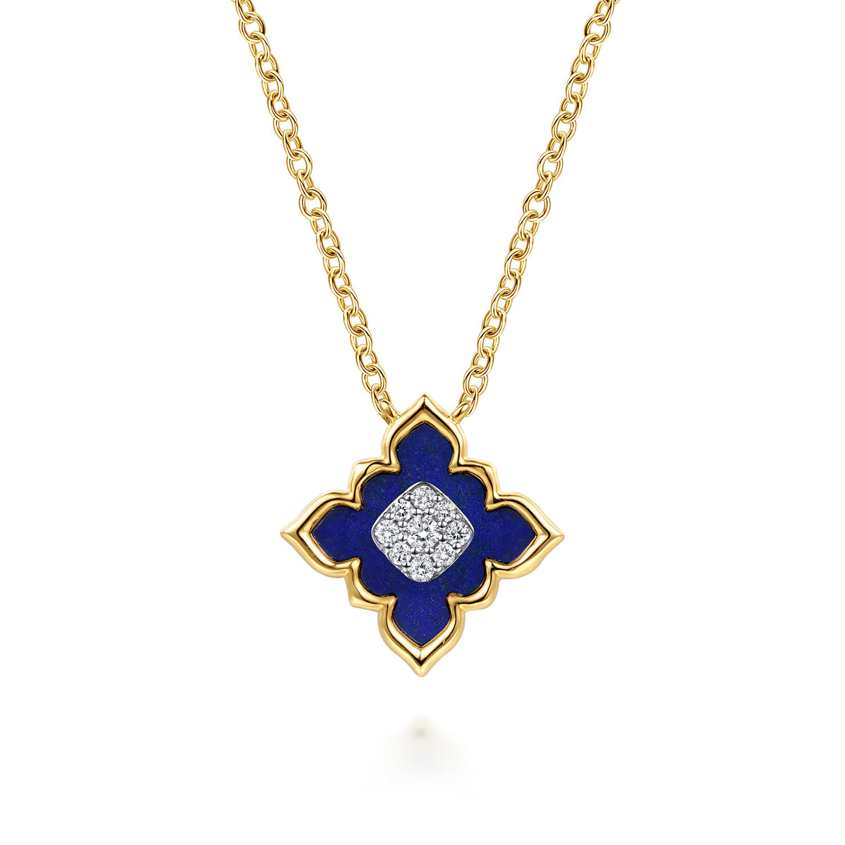 18K White & Yellow Gold Diamond and Lapis Floral Pendant Necklace — Gabriel & Co. NK8155M84LP
