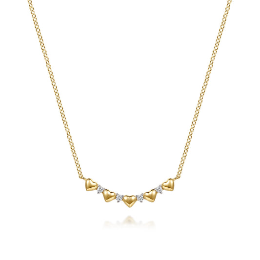 14K Yellow Gold Diamond and Heart Bar Necklace — Gabriel & Co. NK8170Y45JJ