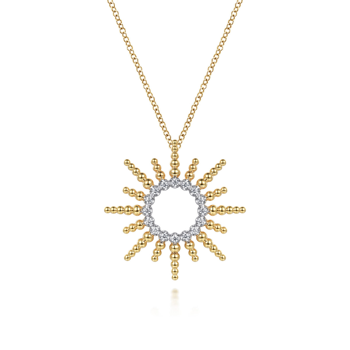 14K Yellow Gold Bujukan Diamond Sunburst Pendant Necklace — Gabriel & Co. NK8191Y45JJ