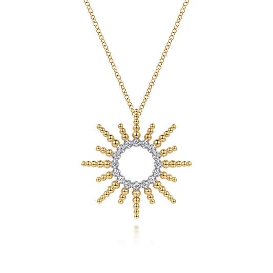 14K Yellow Gold Bujukan Diamond Sunburst Pendant Necklace — Gabriel & Co. NK8191Y45JJ