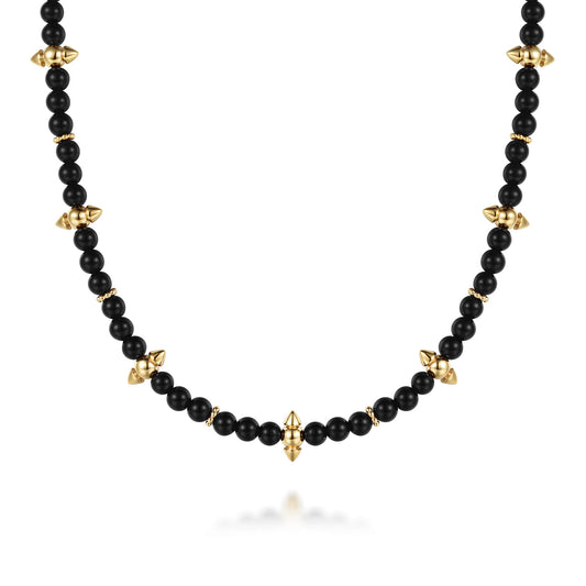 14K Yellow Gold Bujukan and Black Onyx Spike Station Bead Necklace — Gabriel & Co. NK8194Y4JOX