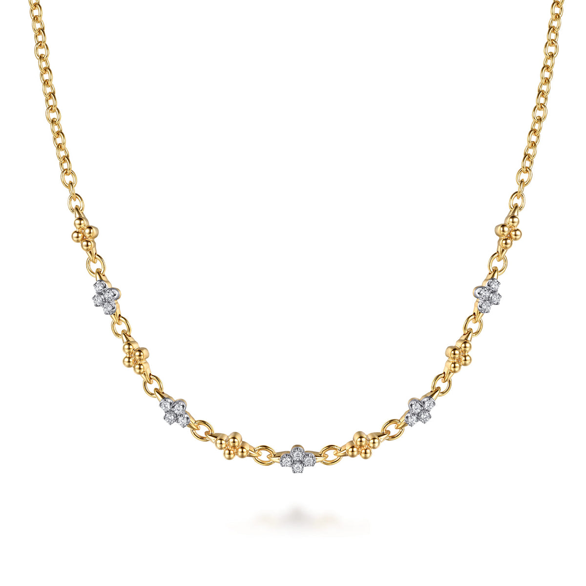 14K White&Yellow Gold Bujukan Diamond Clover Tennis Necklace — Gabriel & Co. NK8195M45JJ