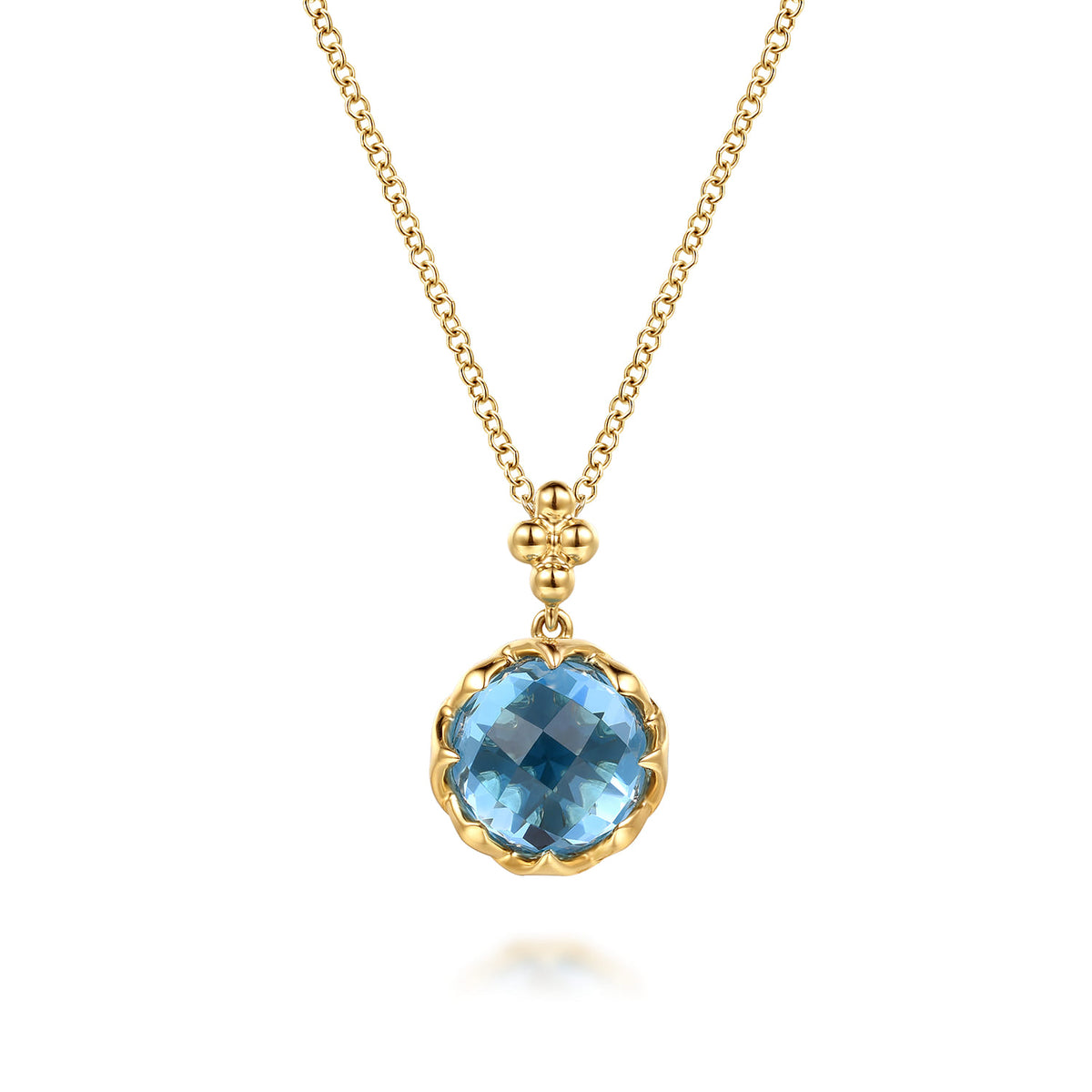 14K Yellow Gold Bujukan Blue Topaz Clover Pendant Necklace with Dusk Blue Enamel — Gabriel & Co. NK8200E5Y4JBT