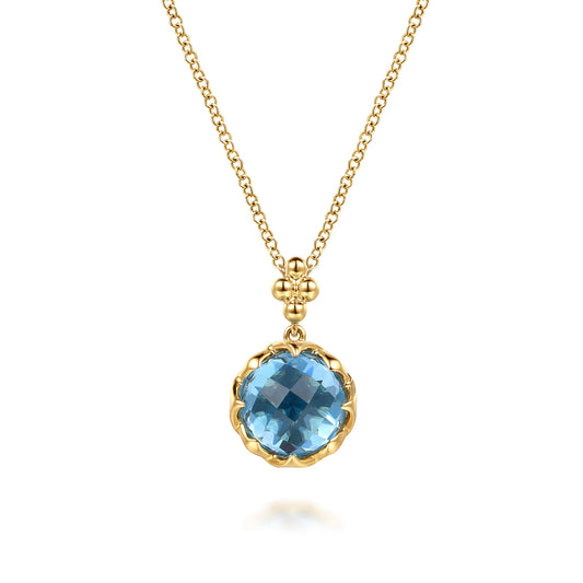 14K Yellow Gold Bujukan Blue Topaz Clover Pendant Necklace with Dusk Blue Enamel — Gabriel & Co. NK8200E5Y4JBT