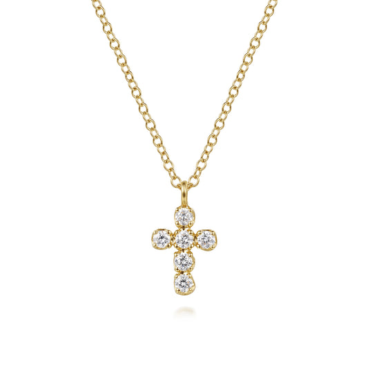 14K Yellow Gold Diamond Cross Pendant Necklace — Gabriel & Co. NK8220Y45JJ