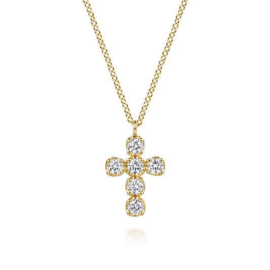 14K Yellow Gold Diamond Cross Pendant Necklace — Gabriel & Co. NK8221Y45JJ
