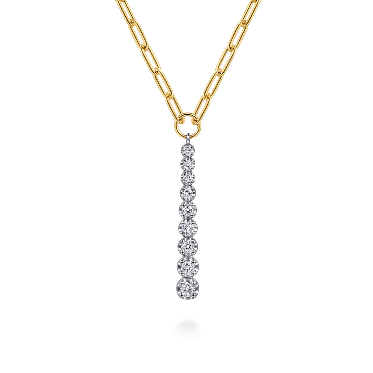 14K White and Yellow Gold Diamond Vertical Bar Link Necklace — Gabriel & Co. NK8233M45JJ