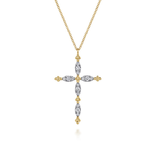 14K Yellow Gold Bujukan Diamond Cross Pendant Necklace — Gabriel & Co. NK8238Y45JJ