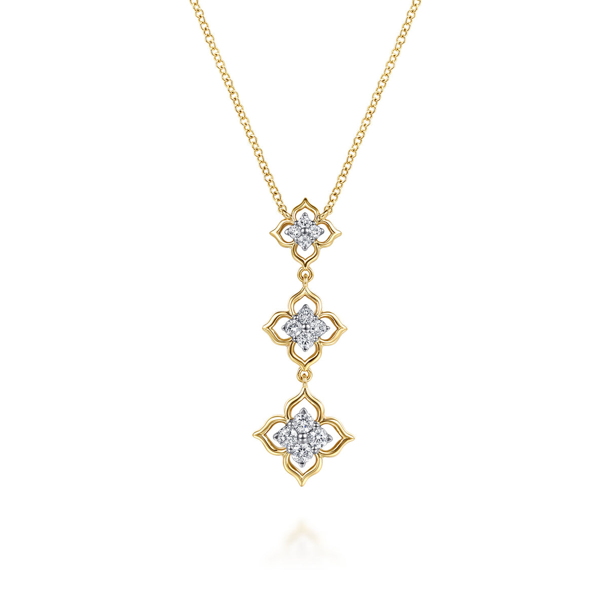 14K White & Yellow Gold Graduating Diamond Flower Pendant Drop Necklace — Gabriel & Co. NK8245M45JJ