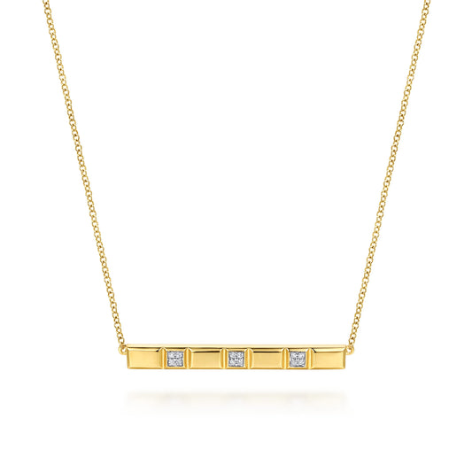 14K Yellow Gold Diamond and Half Cube Bar Necklace — Gabriel & Co. NK8248Y45JJ