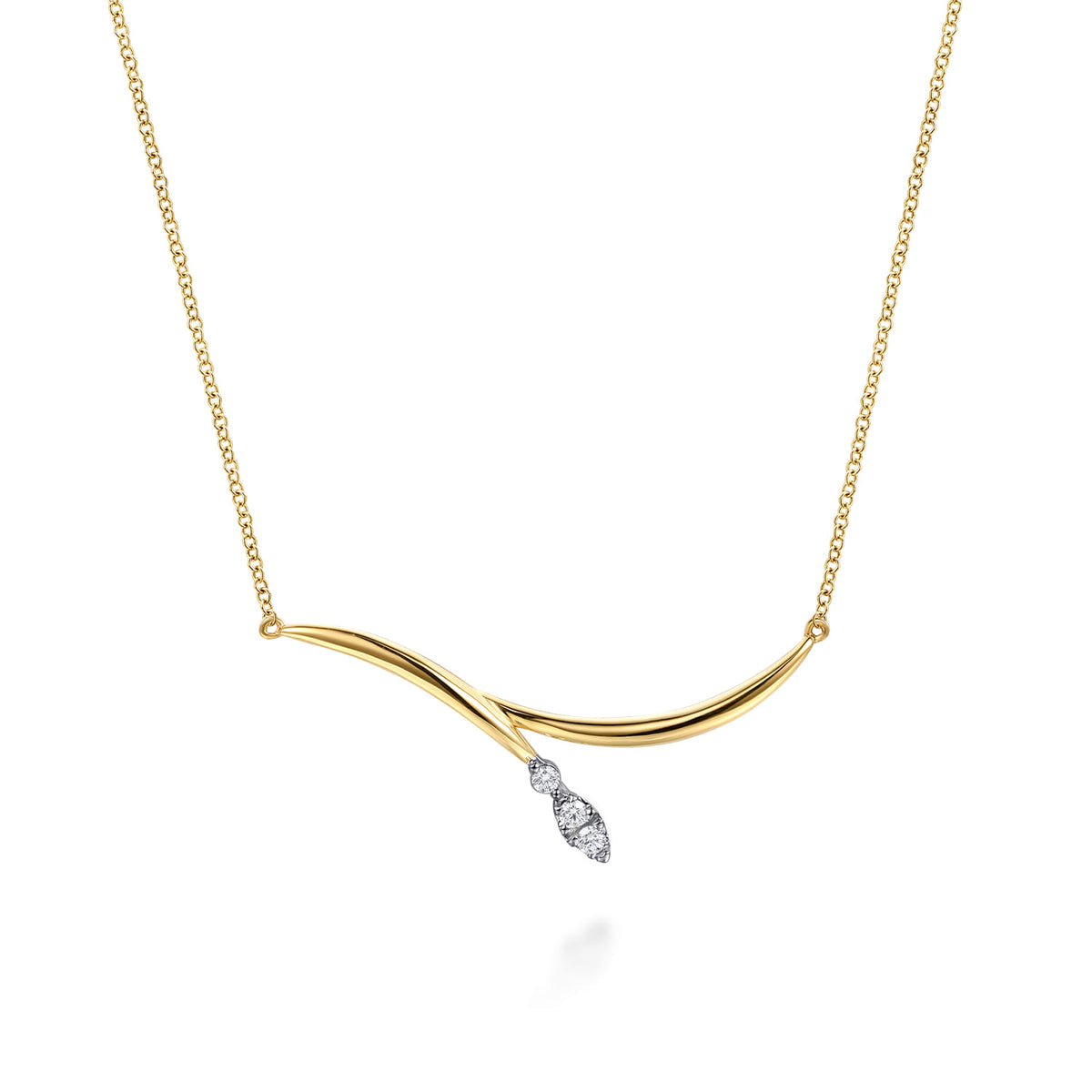14K White & Yellow Gold Diamond Marquise Bar Necklace — Gabriel & Co. NK8250M45JJ