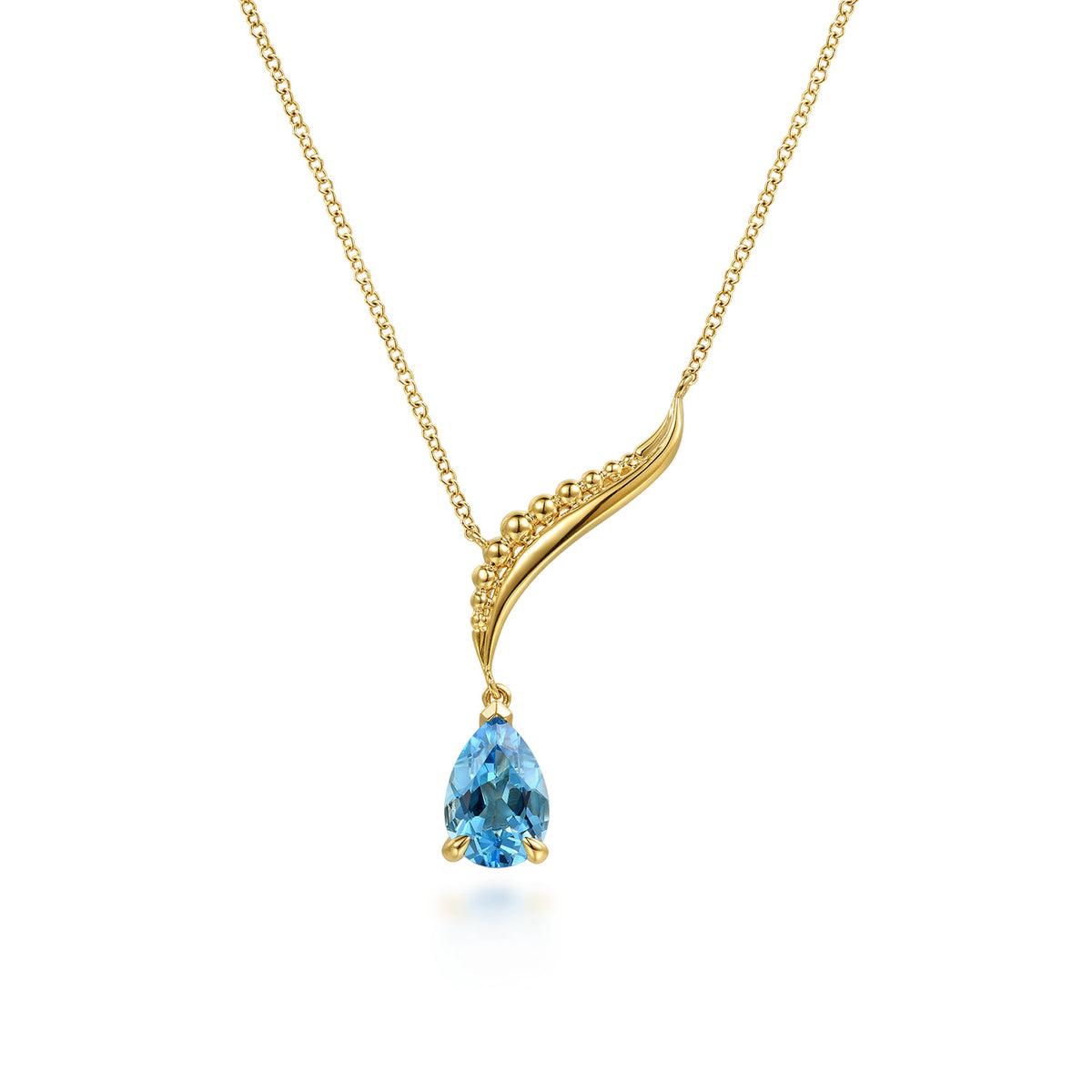14K Yellow Gold Graduating Bujukan Pear Blue Topaz Y Necklace — Gabriel & Co. NK8270Y4JBT