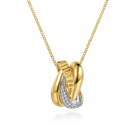 14K White&Yellow Gold Graduating Diamond and Diamond Cut Pendant Necklace — Gabriel & Co. NK8277M45JJ
