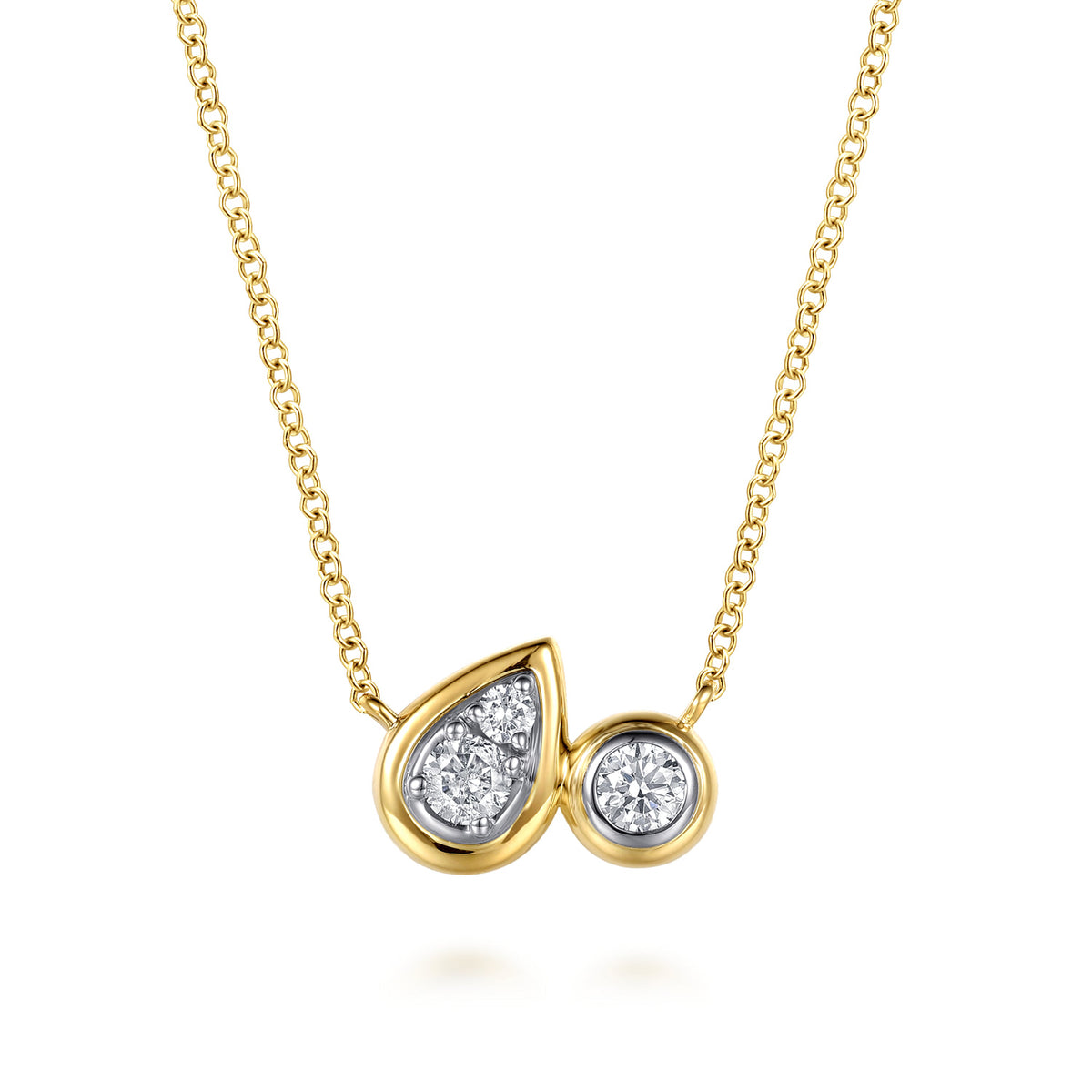14K White&Yellow Gold Diamond Pear and Round Pendant Necklace — Gabriel & Co. NK8279M45JJ