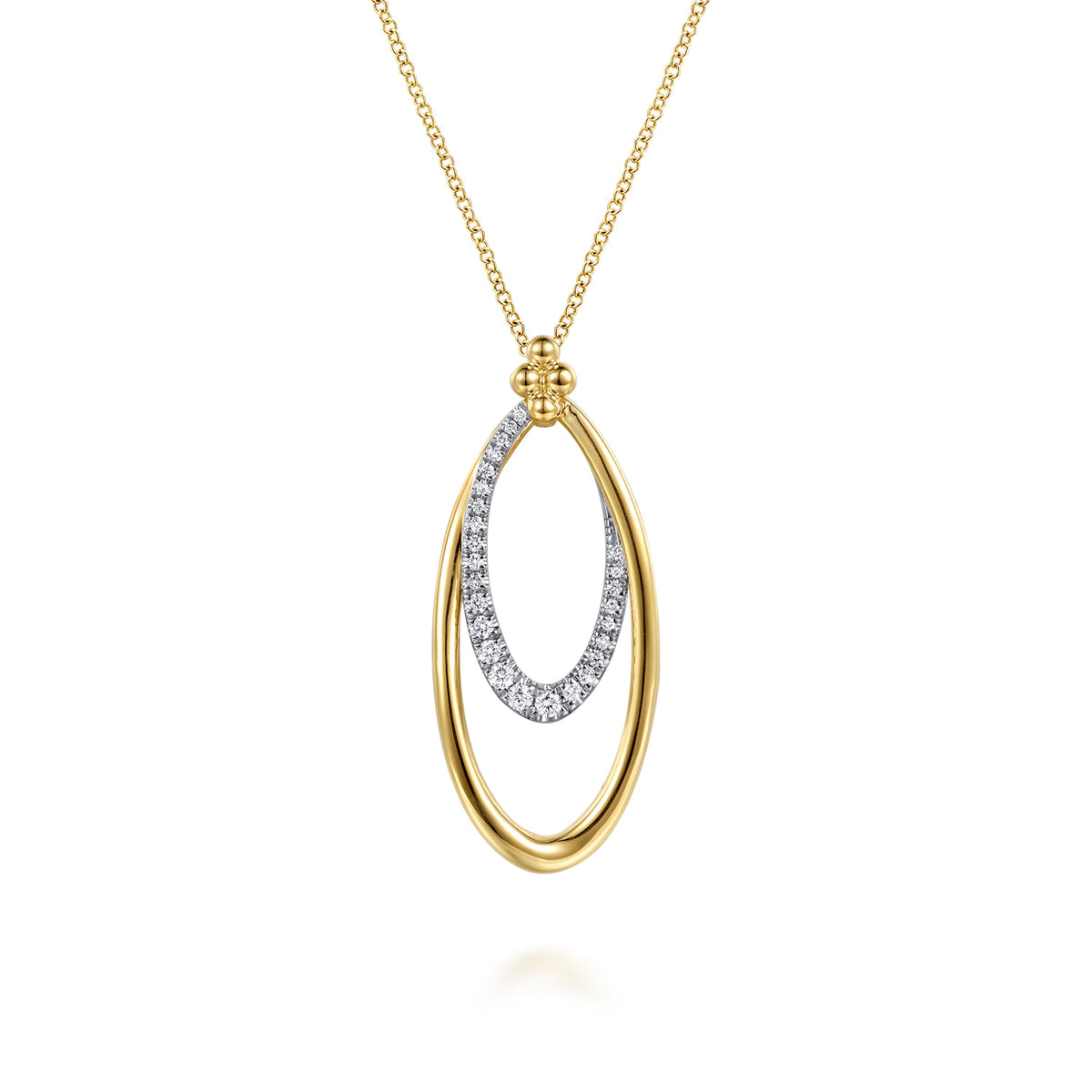 14K White&Yellow Gold Bujukan Clover and Graduating Diamond Pendant Necklace — Gabriel & Co. NK8281M45JJ