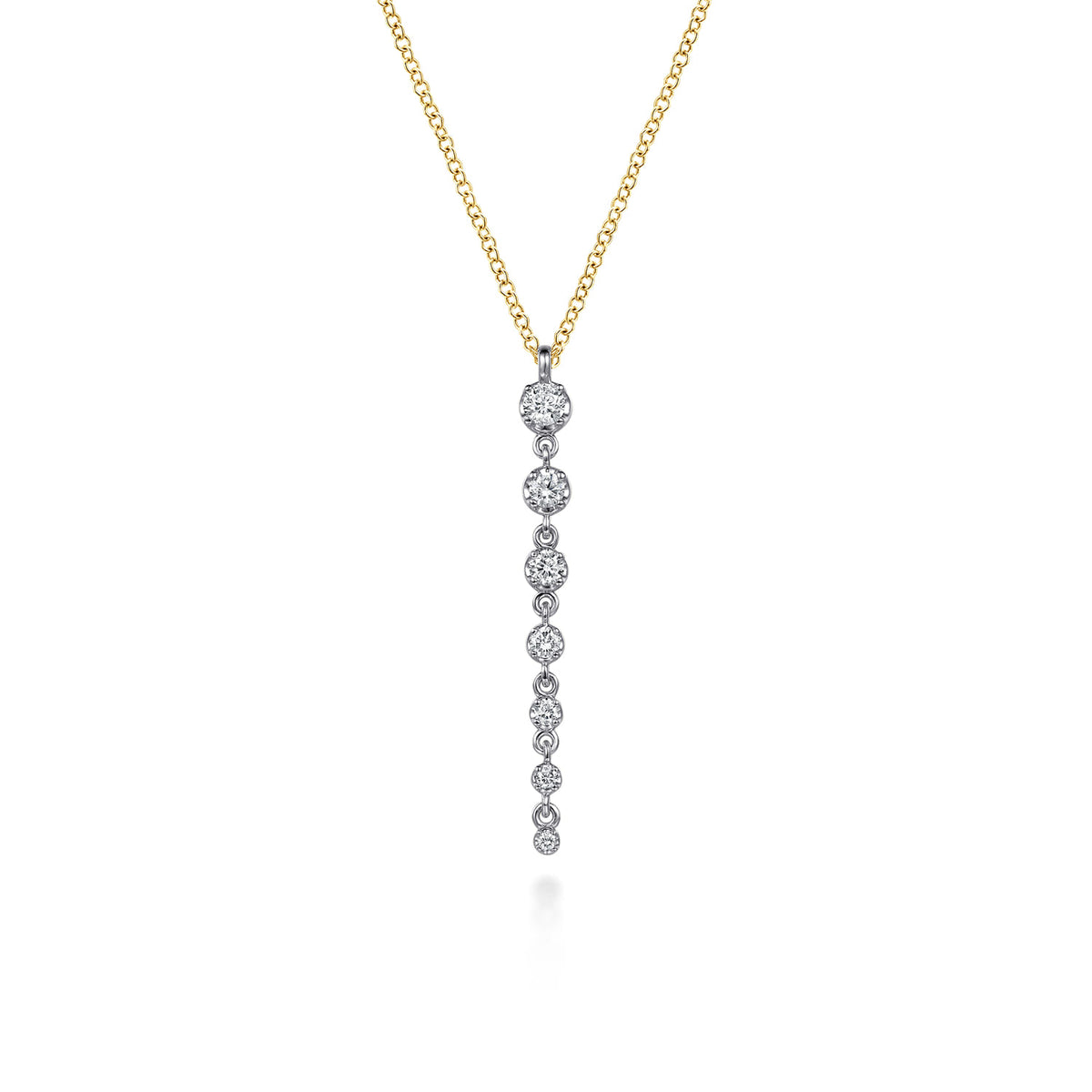 14K White and Yellow Gold Graduating Diamond Buttercup Set Drop Necklace — Gabriel & Co. NK8284M45JJ