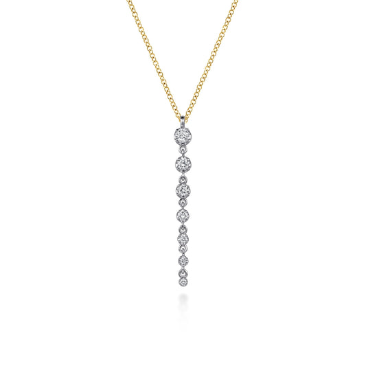 14K White and Yellow Gold Graduating Diamond Buttercup Set Drop Necklace — Gabriel & Co. NK8284M45JJ