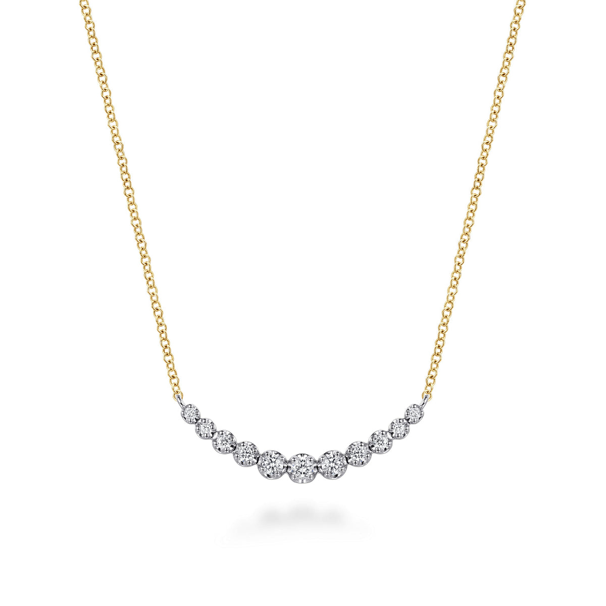 14K White and Yellow Gold Graduating Diamond Curved Bar Necklace — Gabriel & Co. NK8285M45JJ